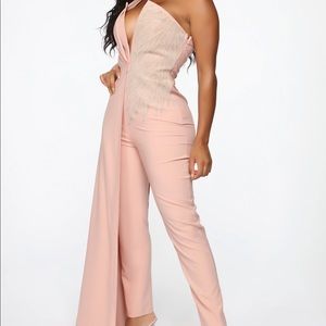Fashion nova Blush Embellished jumpsuit size small.